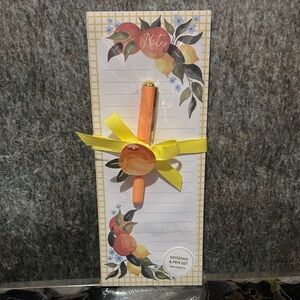 Peach-Themed Orange Notepad & Pen Set with Yellow Ribbon